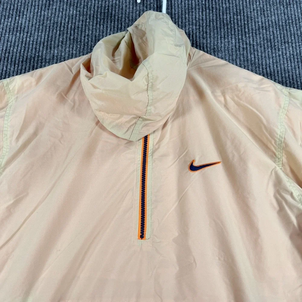 Vintage Nike Jacket Mens Medium Beige‎ Orange Mesh Lined 1/2 Zip Hooded